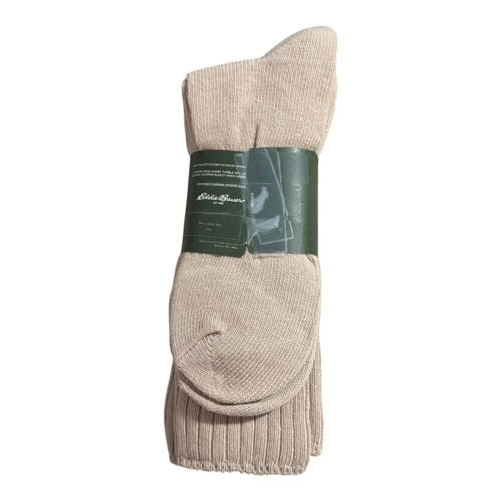 Eddie Bauer Men's Crew Socks Tan Pima Cotton USA Made - Size: 10-13 NWT